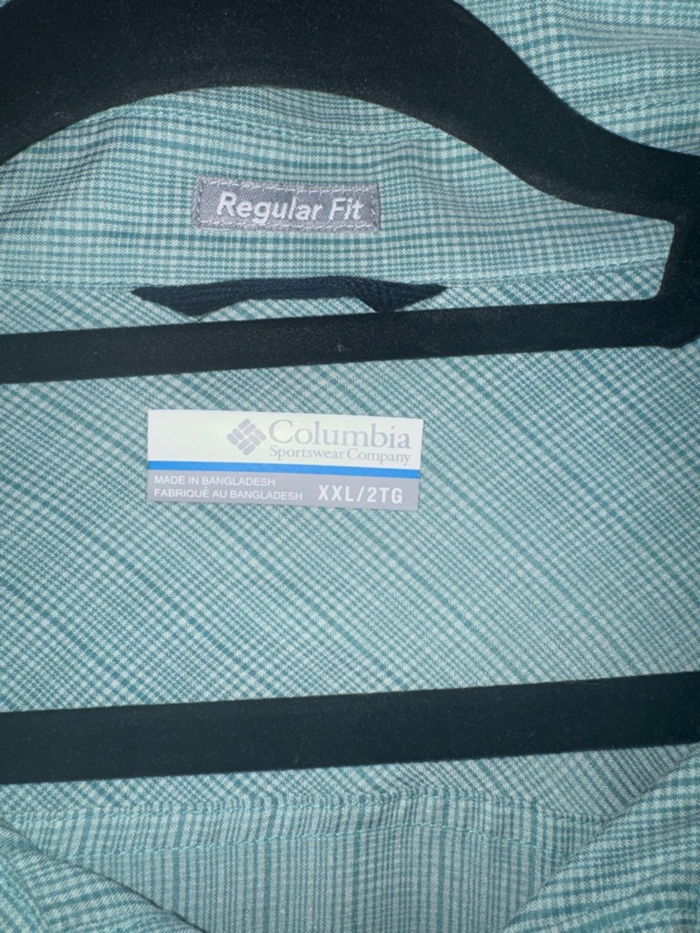 Columbia- Men’s light green checkered button-down shirt. Regular fit, size XXL - Picture 3 of 7